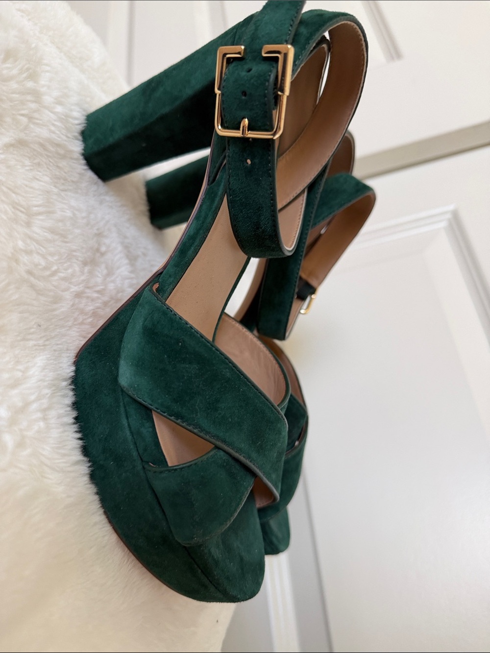 Green Suede Platform Block Heel Sandals - Women's Ralph Lauren